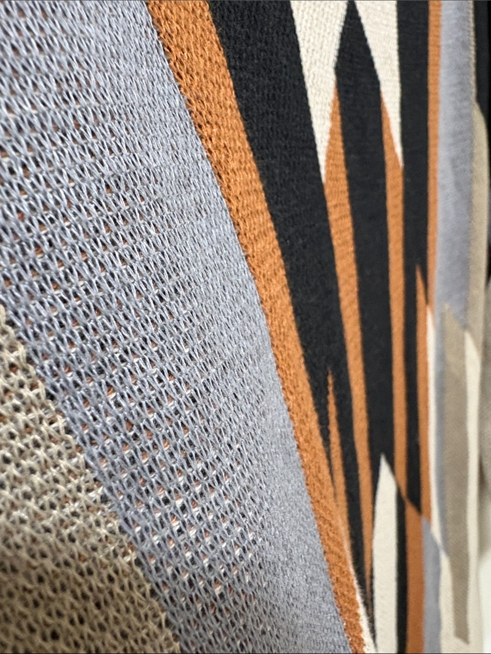 Women’s Sweater Dress- Geometric Crewneck in blue, Black and Tan-small - Picture 7 of 9